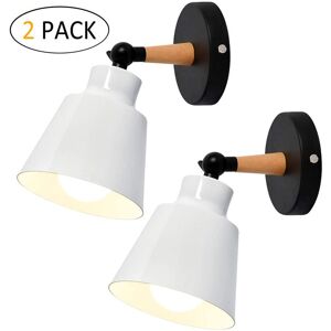 AXHUP 2X Wall Light, Modern Wooden Wall Lamp with Adjustable Arm, Simple Wall Sconce Fixture with Metal Lampshade for Bedroom Living Room (White)