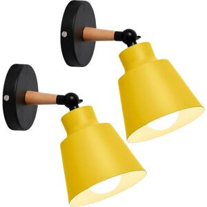 AXHUP 2X Wall Light, Modern Wooden Wall Lamp with Adjustable Arm, Simple Wall Sconce Fixture with Metal Lampshade for Bedroom Living Room (Yellow)
