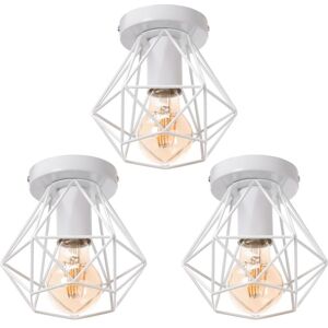 WOTTES 3-pack Industrial Vintage Ceiling Light Semi Flush Mount Ceiling Lamp Metal Cage Hanging Lighting Fixture White Ø16cm