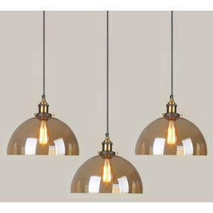 Wottes - 3-pack Industrial Vintage Pendant Light Glass Hanging Hanging Ceiling Lamp Adjustable Height Chandelier Amber Ø20cm