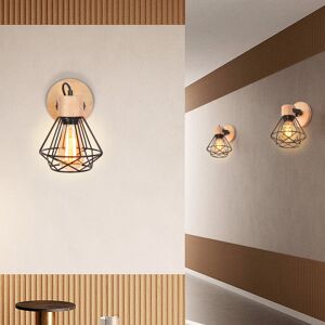 Wottes - 3-pack Industrial Vintage Wall Light Metal Wood Wall Lamp Adjustable Indoor Wall Sconce Black Ø16cm