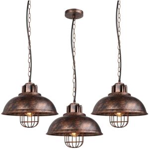 Wottes - 3-pack Vintage Industrial Ceiling Pendant Light Fixtures Meta Hanging Lamp Black Rust Color Chandelier Ø33CM