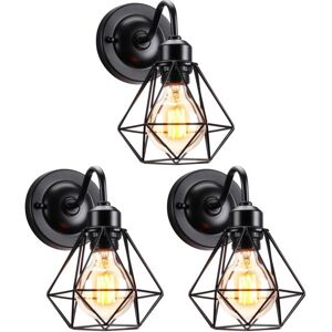 WOTTES 3-pack Vintage Industrial Wall Lamp Metal Cage Wall Sconce Indoor Wall Light Black Ø16CM for Living Room Bedroom