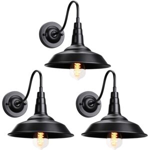 Wottes - 3-pack Vintage Industrial Wall Light Wire Metal Wall Lamp Indoor Wall Sconce Retro Lights Fixture Black Ø26CM