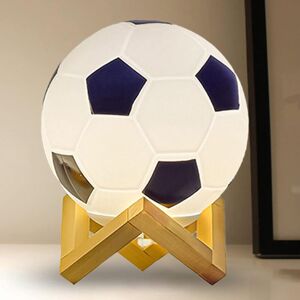 Gotrays - 3D Football Lamp Adjustable Brightness led Night Light usb Powered Warm Light Small Table Lamp Solid Wood Base for Bedside Home Decor,