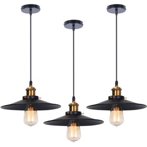 AXHUP 3pcs Industrial Pendant Light Chandelier with Ø26cm Lamp Shade Vintage Metal Iron Hanging Ceiling Lamp Black