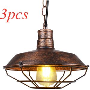 AXHUP 3pcs Vintage Pendant Light Fitting, Industrial Metal Hanging Ceiling Lamp, Retro Chandelier with Ø36cm Cage Lamp Shade Fixture for Kitchen Island