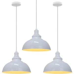 Axhup - 3pcs Vintage Pendant Light, Hanging Ceiling Lamp with Dome Metal Lampshade, Retro Industrial Chandelier for Kitchen Island (White, Ø29cm)