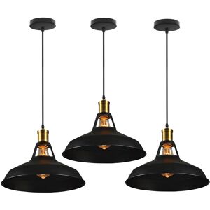 AXHUP 3pcs Vintage Pendant Light, Hanging Light with Dome Metal Lampshade, Retro Industrial Chandelier (Black, Ø27cm)