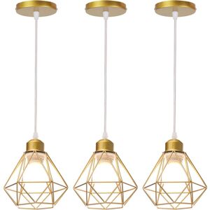 AXHUP 3pcs Vintage Pendant Lighting Fixture Ø16cm Mini Diamond Shape Iron Hanging Ceiling Lamp Cage Shade Chandelier for Bedroom Living Room Kitchen Island