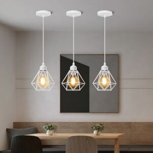 AXHUP 3pcs Vintage Pendant Lighting Fixture Ø16cm Mini Diamond Shape Iron Hanging Ceiling Lamp Cage Shade Chandelier for Bedroom Living Room Kitchen Island