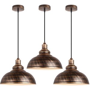 AXHUP 3pcs Vintage Pendant Light, Hanging Ceiling Lamp with Dome Metal Lampshade, Retro Industrial Chandelier for Kitchen Island (Bronze, Ø29cm)