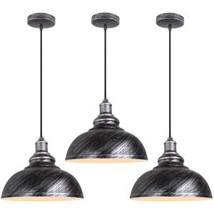 AXHUP 3pcs Vintage Pendant Light, Hanging Ceiling Lamp with Dome Metal Lampshade, Retro Industrial Chandelier for Kitchen Island (Silver, Ø29cm)