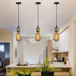 AXHUP 3X Industrial Pendant Lighting Fitting, Vintage Simple Hanging Ceiling Lamp, Retro Chandelier E27 Socket (Bronze)