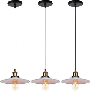 AXHUP 3X Pendant Light with Lamp Shade, Vintage Metal Hanging Ceiling Lamp, Retro Minimalist Chandelier for Kitchen Island Restaurant (White/Ø22cm)