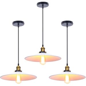 AXHUP 3X Pendant Light with Lamp Shade, Vintage Metal Hanging Ceiling Lamp, Retro Minimalist Chandelier for Kitchen Island Restaurant (White/Ø36cm)