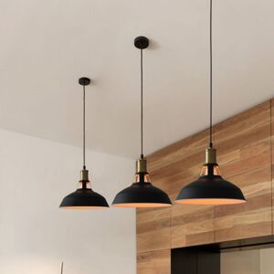 Axhup - 3X Vintage Pendant Light, Hanging Light with Dome Metal Lampshade, Retro Industrial Chandelier for Kitchen Island (Black & White, Ø27cm)