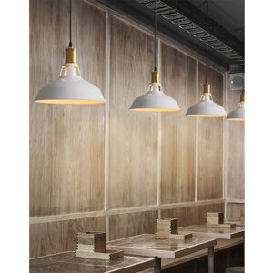 AXHUP 3X Vintage Pendant Light, Hanging Light with Dome Metal Lampshade, Retro Industrial Chandelier (White, Ø27cm)