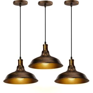 AXHUP 3X Vintage Pendant Light, Hanging Light with Dome Metal Lampshade, Retro Industrial Chandelier for Kitchen Island (Brass, Ø27cm)