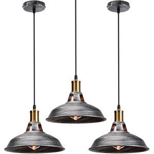 AXHUP 3X Vintage Pendant Light, Hanging Light with Dome Metal Lampshade, Retro Industrial Chandelier for Kitchen Island (Grey, Ø27cm)