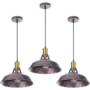 AXHUP 3X Vintage Pendant Light, Hanging Light with Dome Metal Lampshade, Retro Industrial Chandelier for Kitchen Island (Rust, Ø27cm)