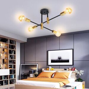 Axhup - 4 Lights Modern Industrial Ceiling Light Metal E27 Indoor Lighting Ceiling Lamp Chandelier for Living Room Kitchen Bedroom Hallway Black and