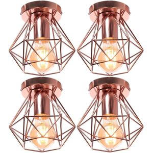 WOTTES 4-pack Industrial Vintage Ceiling Light Semi Flush Mount Ceiling Lamp Metal Cage Hanging Lighting Fixture Rose Gold Ø16cm
