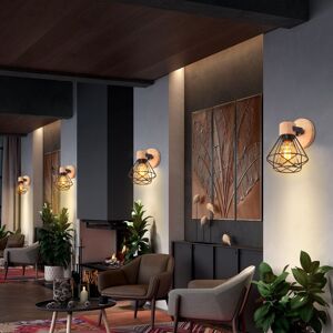 WOTTES 4-pack Industrial Vintage Wall Light Metal Wood Wall Lamp Adjustable Indoor Wall Sconce Black Ø16cm