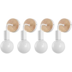 WOTTES 4-pack Industrial Wall Light Wood Metal Wall Sconce Vintage Decoration Wall Lamp Indoor Reading Light White