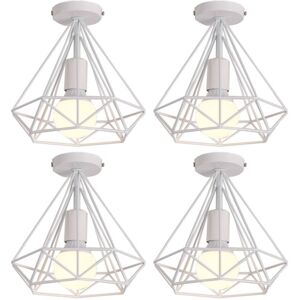 Wottes - 4-pack Vintage Ceiling Light Fixture Industrial Ceiling Lamp Metal Cage Pendant Light White Diamond Lamp Shape Ø25CM
