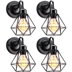 Wottes - 4-pack Vintage Industrial Wall Lamp Metal Cage Wall Sconce Indoor Wall Light Black Ø16CM for Living Room Bedroom