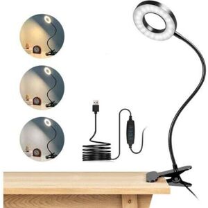 GOTRAYS 48 LED Clip-on Desk Lamp 360° Flexible Clip-on Reading Light 3 Lighting Modes & 10 Brightness Levels USB LED Desk Lamp for Studying & Working, Black