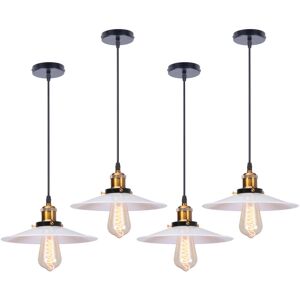Axhup - 4pcs Industrial Pendant Light Chandelier with Ø26cm Lamp Shade Vintage Metal Iron Hanging Ceiling Lamp White