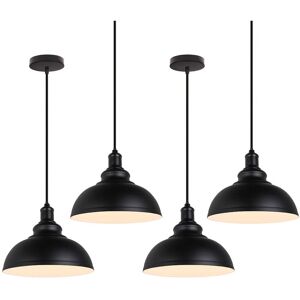 AXHUP 4pcs Vintage Pendant Light, Hanging Ceiling Lamp with Dome Metal Lampshade, Retro Industrial Chandelier for Kitchen Island (Black & White, Ø29cm)