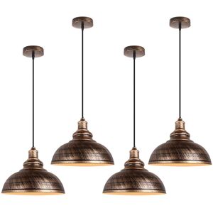 AXHUP 4pcs Vintage Pendant Light, Hanging Ceiling Lamp with Dome Metal Lampshade, Retro Industrial Chandelier for Kitchen Island (Bronze, Ø29cm)