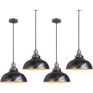 AXHUP 4pcs Vintage Pendant Light, Hanging Ceiling Lamp with Dome Metal Lampshade, Retro Industrial Chandelier for Kitchen Island (Silver, Ø29cm)