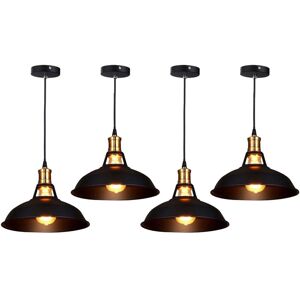 AXHUP 4pcs Vintage Pendant Light, Hanging Light with Dome Metal Lampshade, Retro Industrial Chandelier (Black, Ø27cm)