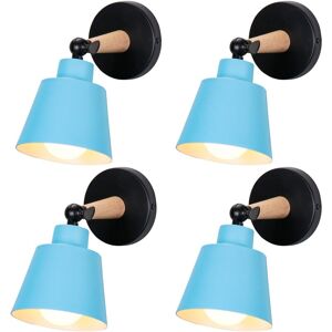 AXHUP 4X Wall Light, Modern Wooden Wall Lamp with Adjustable Arm, Simple Wall Sconce Fixture with Metal Lampshade for Bedroom Living Room (Blue)