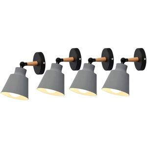 AXHUP 4X Wall Light, Modern Wooden Wall Lamp with Adjustable Arm, Simple Wall Sconce Fixture with Metal Lampshade for Bedroom Living Room (Grey)