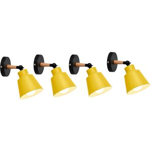 AXHUP 4X Wall Light, Modern Wooden Wall Lamp with Adjustable Arm, Simple Wall Sconce Fixture with Metal Lampshade for Bedroom Living Room (Yellow)