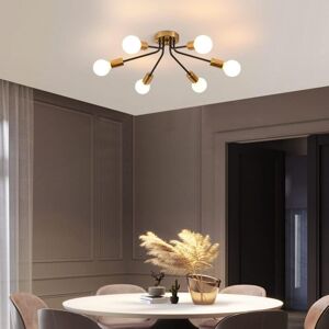 GANEED 6-Light Semi Flush Mount Ceiling Light Fixture, Modern Gold Sputnik Chandelier Ceiling Lighting, Industrial Metal Farmhouse Ceiling Lamp for Living