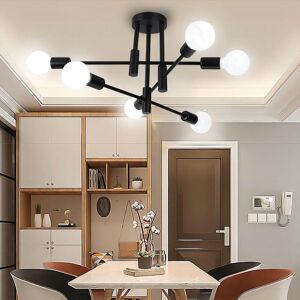 Axhup - 6 Lights Modern Industrial Ceiling Light Metal E27 Indoor Lighting Ceiling Lamp Chandelier for Living Room Kitchen Bedroom Hallway Black
