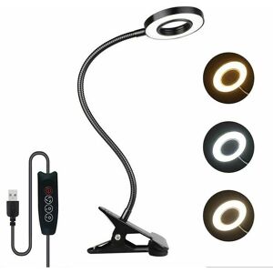 Dewdat - 7W usb clip desk lamp, 3 colors and 10 brightness adjustable, 48 led 360 ° flexible, bed clip lamp, reading lamp, book reading lamp,
