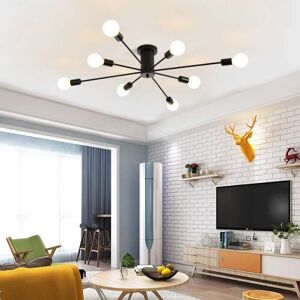 Ganeed - 8-Light Chandelier Ceiling Lamp Black Industrial Semi Flush Mount Ceiling Light Fixture Mid Century Modern Pendant Light for Kitchen