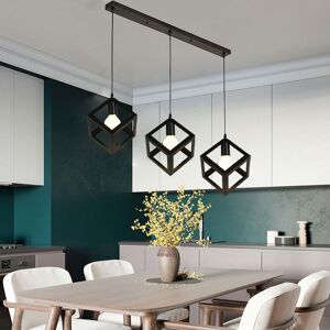 AXHUP 3 Lights Antique Industrial Pendant Light Metal Retro Chandelier Cube Hanging Light Creative Ceiling Light for Office Cafr Bedroom Loft Bar E27 Black