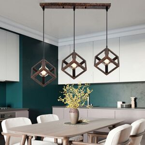 AXHUP 3 Lights Antique Industrial Pendant Light Metal Retro Chandelier Cube Hanging Light Creative Ceiling Light for Office Cafr Bedroom Loft Bar E27 Rust