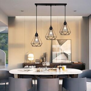 AXHUP Antique Pendant Light, 3 Lights Industrial E27 Hanging Ceiling Lamp Black Metal Iron Ø20cm Diamond Shape Chandelier for Kitchen Island