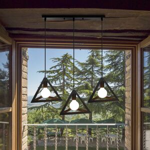 AXHUP Antique Pendant Light Retro Hanging Light Vintage Pendant Lamp 3 Lights Triangle Ceiling Light Metal Chandelier Black for Cafe Bar Office