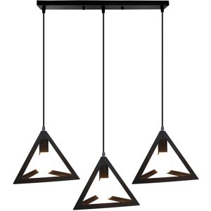 Axhup - Antique Pendant Light Vintage Pendant Lamp Retro Hanging Light 3 Lights Triangle Ceiling Light Metal Chandelier for Cafe Bar Office Black