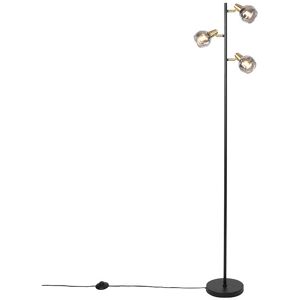 QAZQA Art Deco Floor Lamp Black and Gold with Smoke Glass 3-Light - Vidro